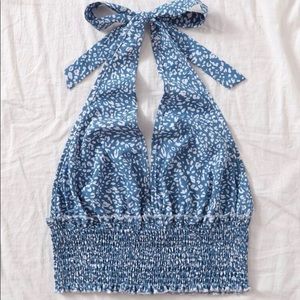 Blue & white cheetah print cropped top